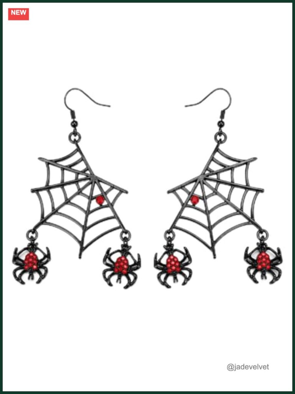 Spider Web Dangle Earrings Red Rhinestone Fishhook Halloween Jewelry